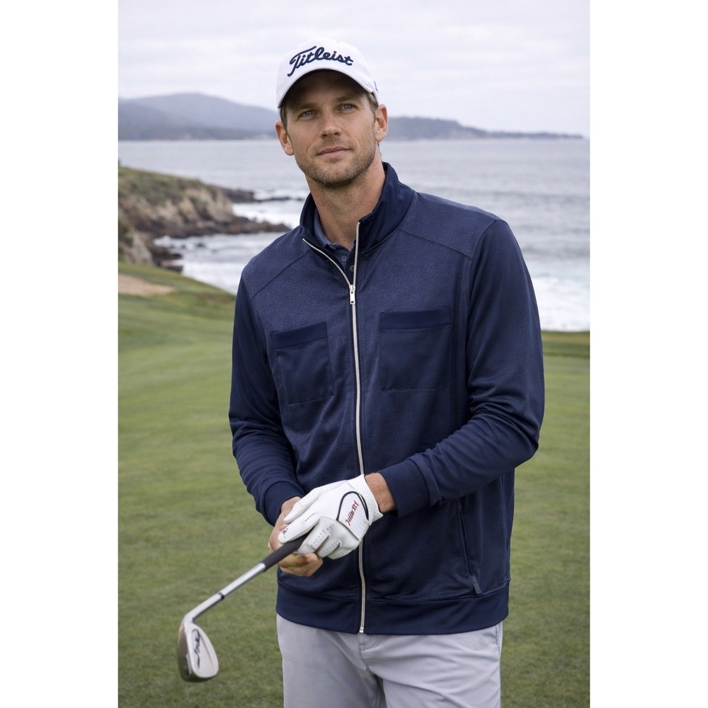 Pebble Beach‎ Dry-Luxe Performance Full Zip Golf Jacket Navy Heather Mens L